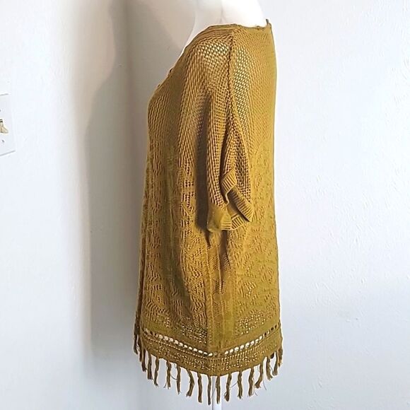 Torrid Gold Pullover Open-knit Sweater Top, Fringe Around the Bottom, Sz 1, 1X - Picture 7 of 11